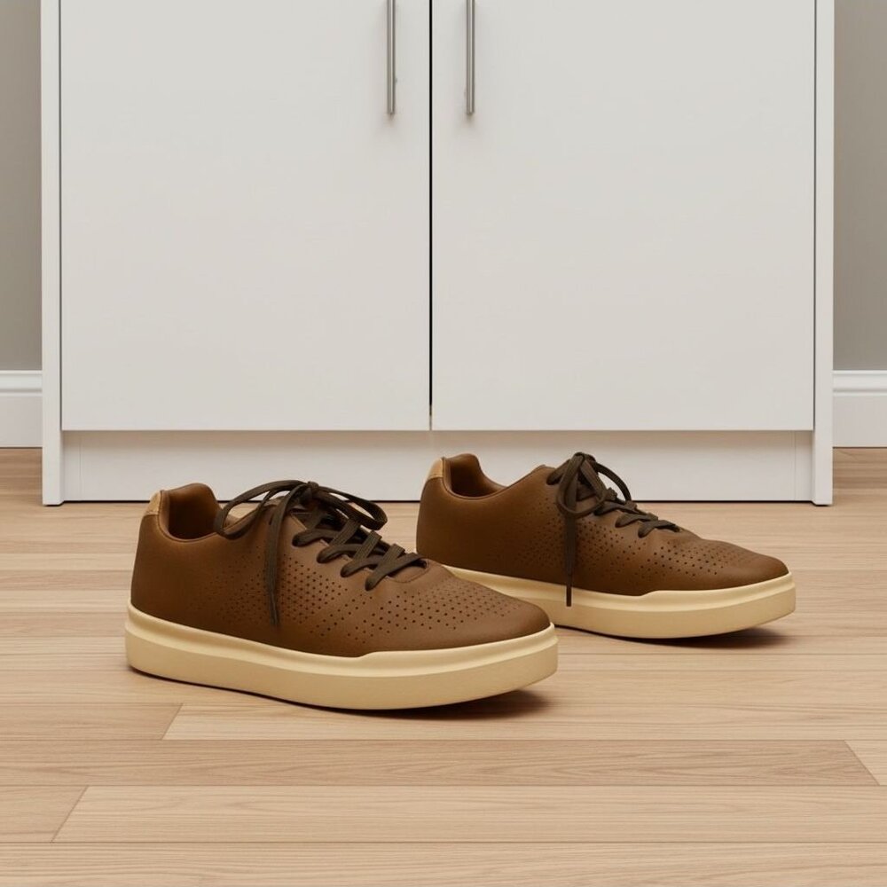 Perry Ellis Portfolio Brown Lace-Up Sneakers With Perforated Design Youth Size U